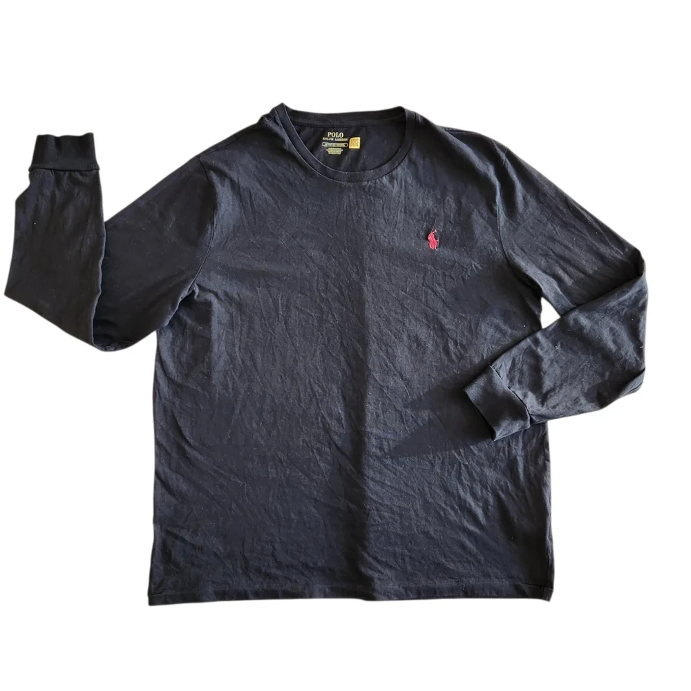 Polo Ralph Lauren Black Classic Long Sleeve T Shirt Red Pony Crewneck Size XL